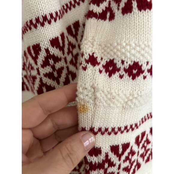 TALBOTS Knitted Cardigan Red White Nordic Geometric Design Size Med - Picture 12 of 12